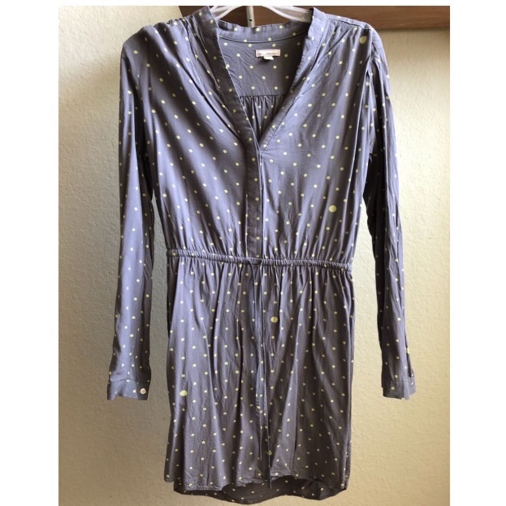 Gap cinched waist gray polka dot shirt dress